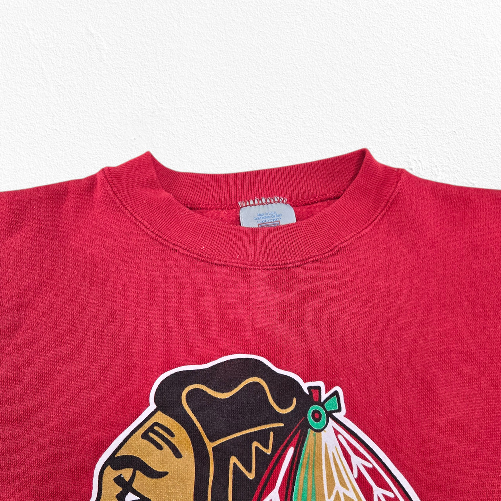 Vintage 1991 Chicago Blackhawks Sweatshirt Logo 7 Red NHL Crewneck Medium USA - Picture 3 of 10